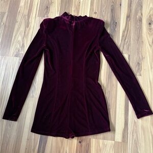 Burgundy Velvet Long Sleeve Bodysuit